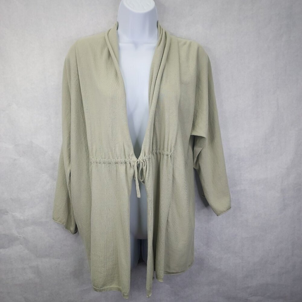Marla Wynne Cardigan Women L Sweater Tie Front Cotton Lightweight Minimalist